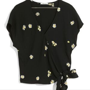 Madewell Black Floral Wrap Blouse